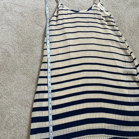 Mango Blue and Cream Pleated Slip Dress Spaghetti Strap Mini - Picture 10 of 11